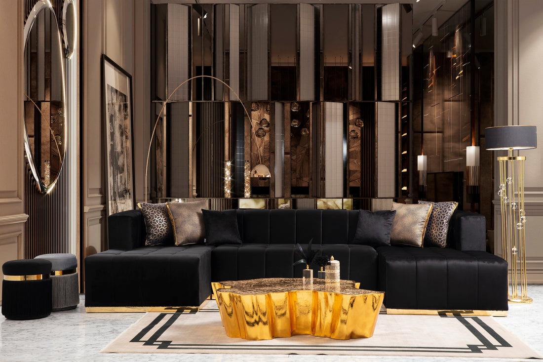 Elisha Black Velvet Double Chaise Sectional - ELISHABLACK-SEC - Bien Home Furniture & Electronics