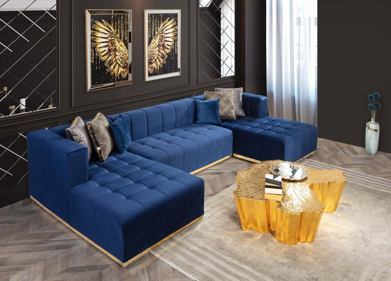 Elisha Navy Velvet Double Chaise Sectional - ELISHANAVY-SEC - Bien Home Furniture &amp; Electronics