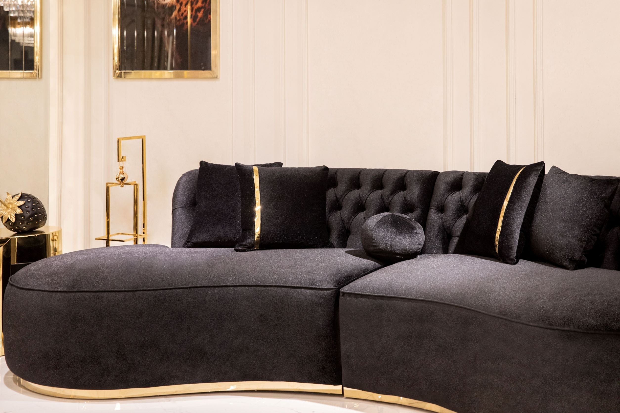 Ella Black Velvet Curved Sectional - ELLABLACK-SEC - Bien Home Furniture &amp; Electronics