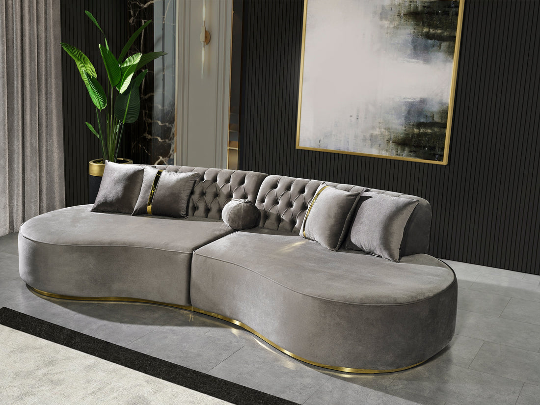 Ella Gray Velvet Curved Sectional - ELLAGRAY-SEC - Bien Home Furniture &amp; Electronics