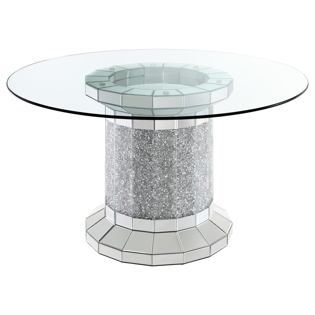 Ellie Mirror Cylinder Pedestal Glass Top Dining Table - 115551 - Bien Home Furniture &amp; Electronics