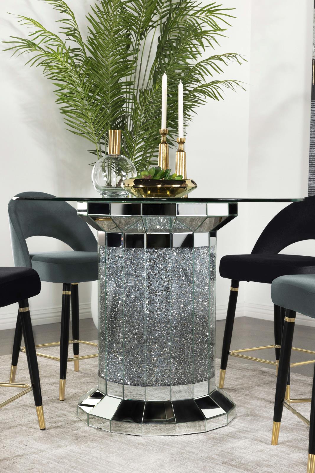 Ellie Mirror Pedestal Round Glass Top Counter Height Table - 115558 - Bien Home Furniture &amp; Electronics