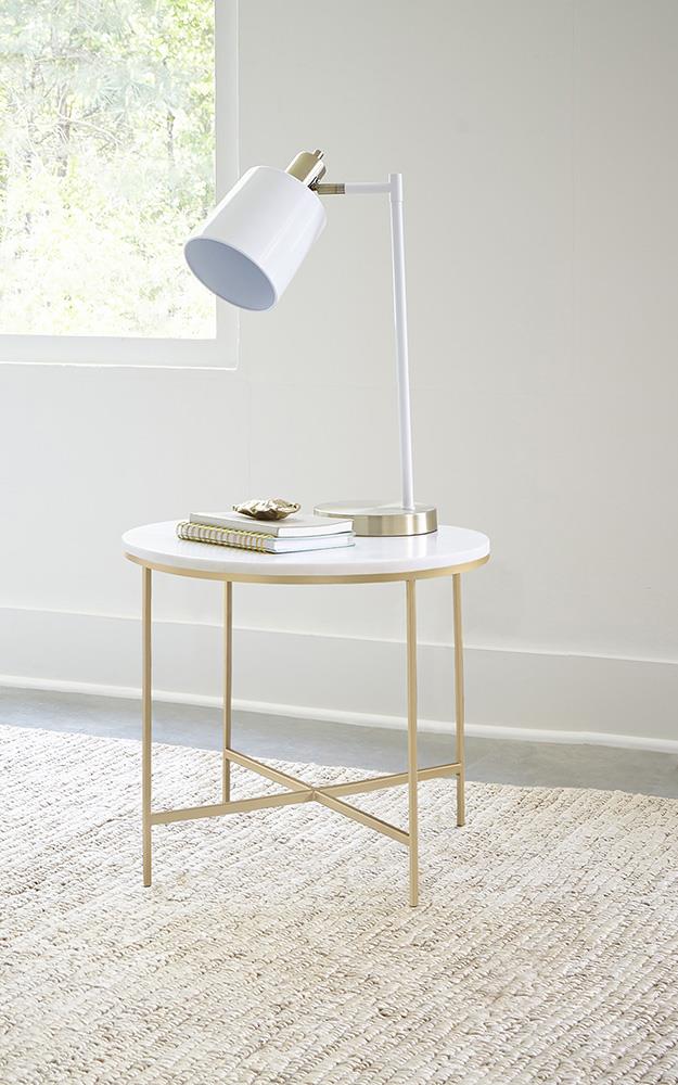 Ellison Round X-cross End Table White/Gold - 723207 - Bien Home Furniture &amp; Electronics