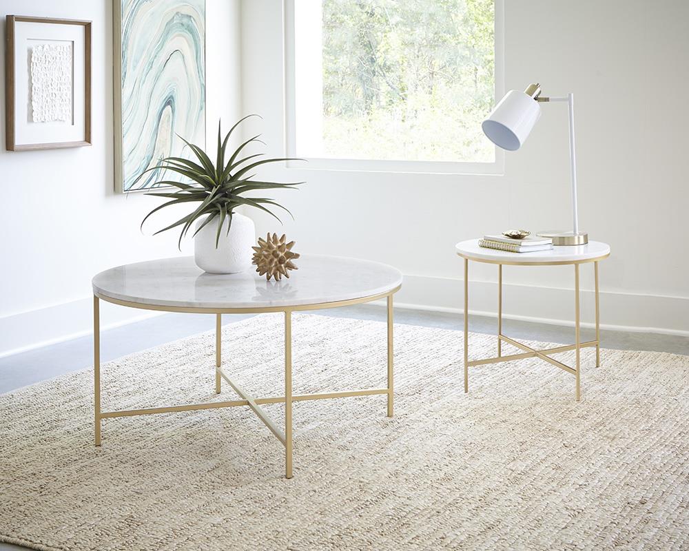 Ellison Round X-cross End Table White/Gold - 723207 - Bien Home Furniture &amp; Electronics