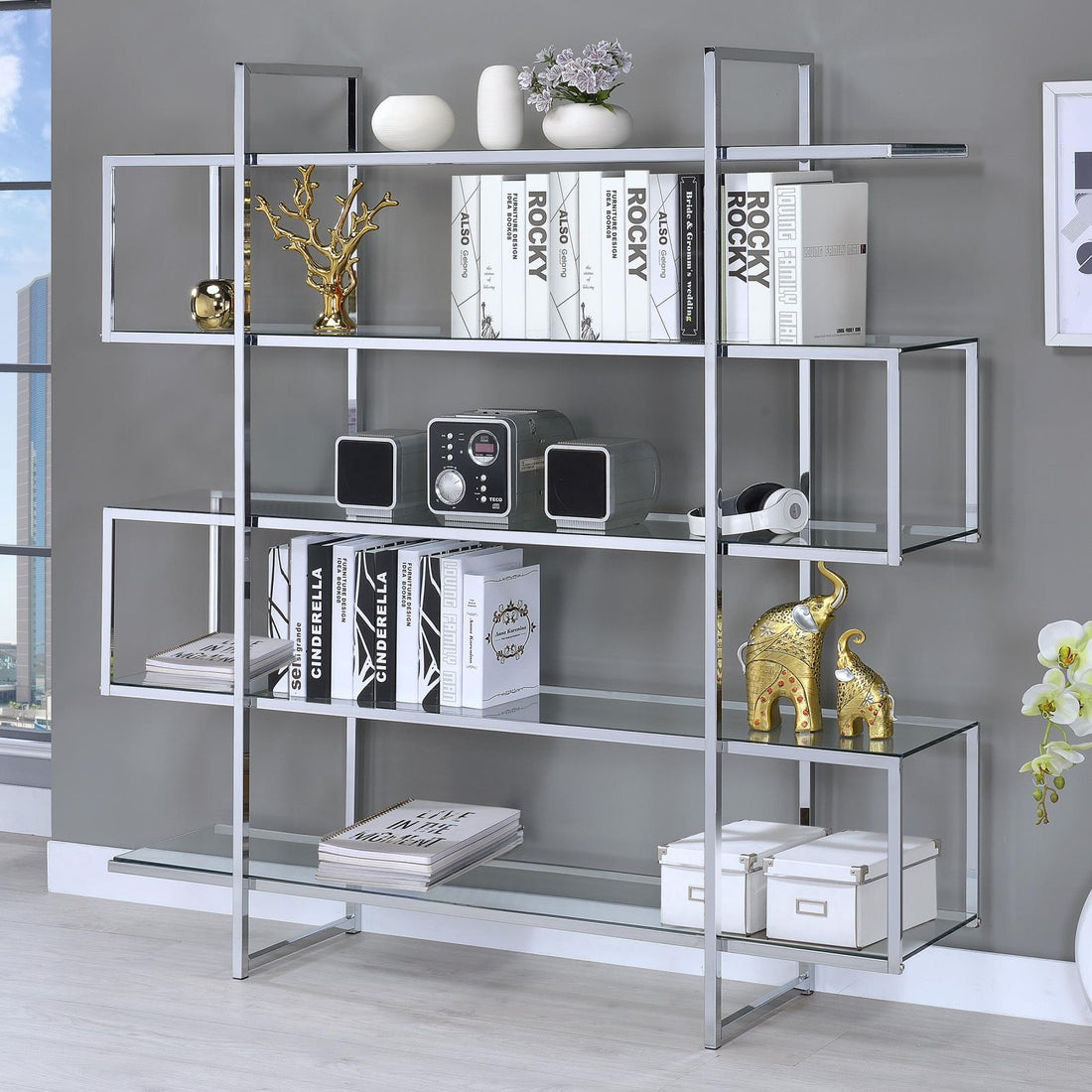 Elmer Clear/Chrome 5-Shelf Bookcase - 801304 - Bien Home Furniture &amp; Electronics