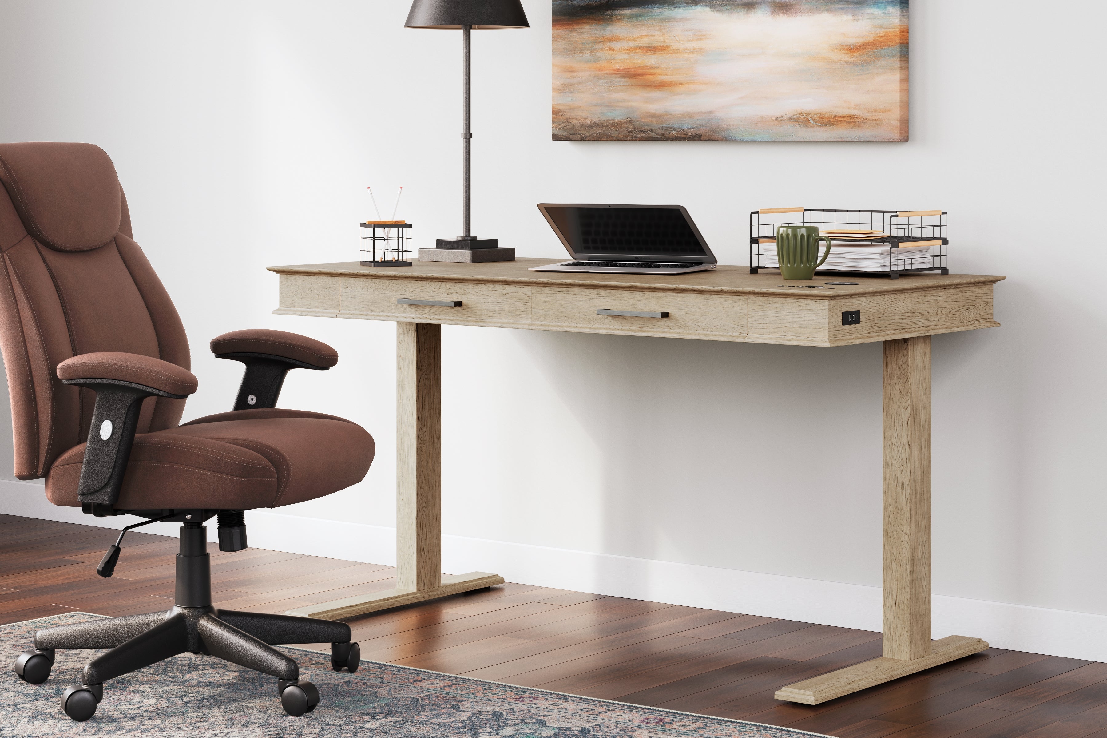 Elmferd Light Brown 53&quot; Adjustable Height Desk - H302-29 - Bien Home Furniture &amp; Electronics