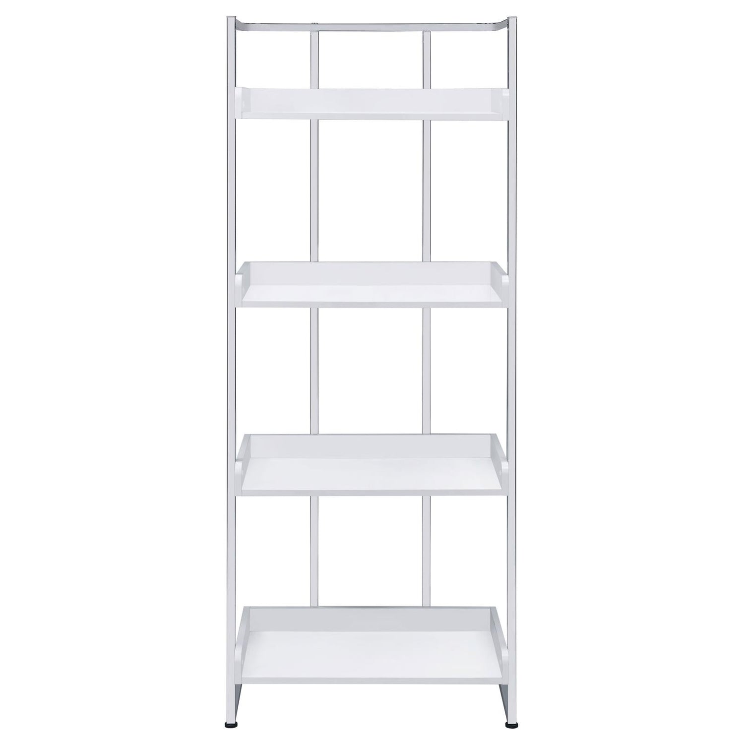 Ember White High Gloss/Chrome 4-Shelf Bookcase - 803402 - Bien Home Furniture &amp; Electronics