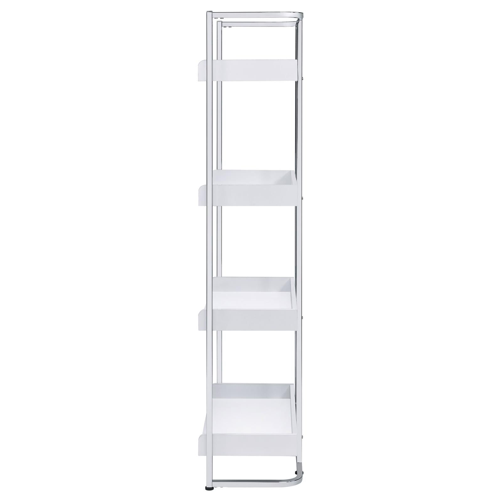 Ember White High Gloss/Chrome 4-Shelf Bookcase - 803402 - Bien Home Furniture &amp; Electronics