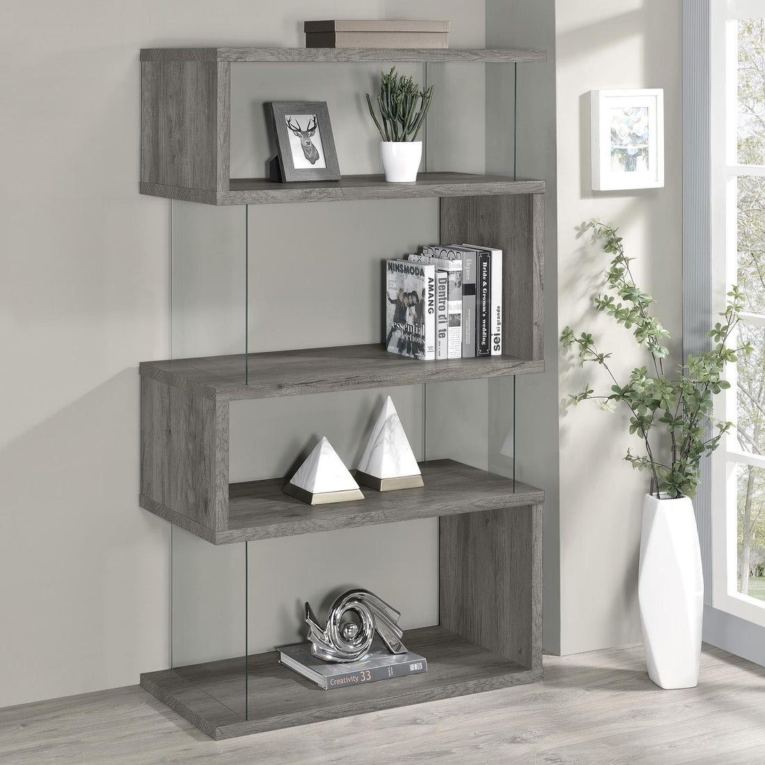 Emelle 4-Shelf Bookcase with Glass Panels - 802340 - Bien Home Furniture &amp; Electronics