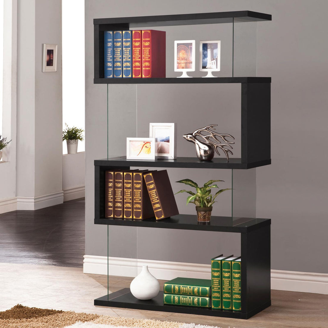 Emelle Black/Clear 4-Tier Bookcase - 800340 - Bien Home Furniture &amp; Electronics