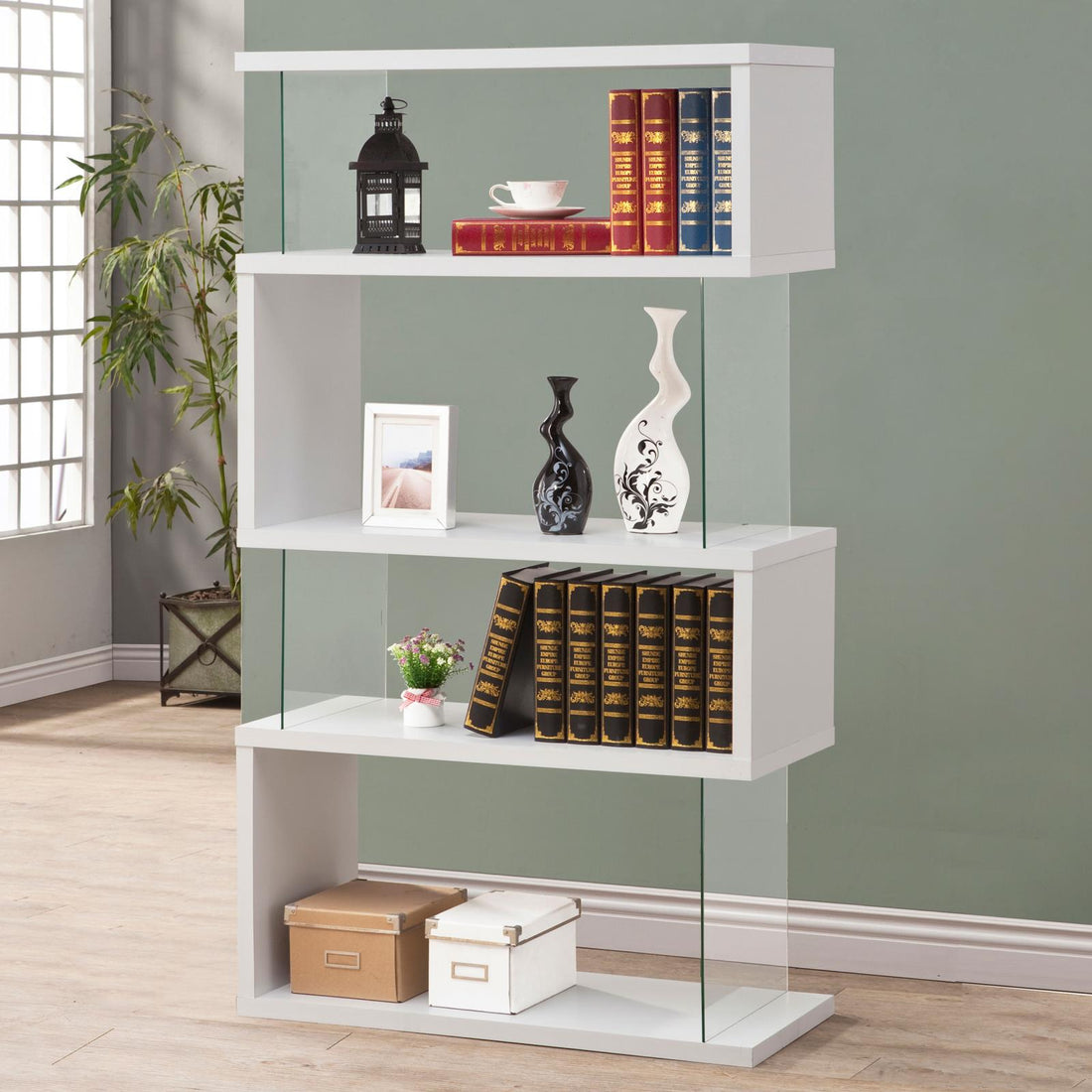 Emelle White/Clear 4-Tier Bookcase - 800300 - Bien Home Furniture &amp; Electronics