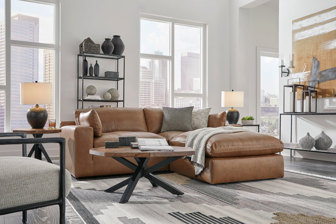 Emilia Caramel Leather 3-Piece Sectional with Ottoman - SET | 3090164 | 3090165 | 3090108 - Bien Home Furniture &amp; Electronics