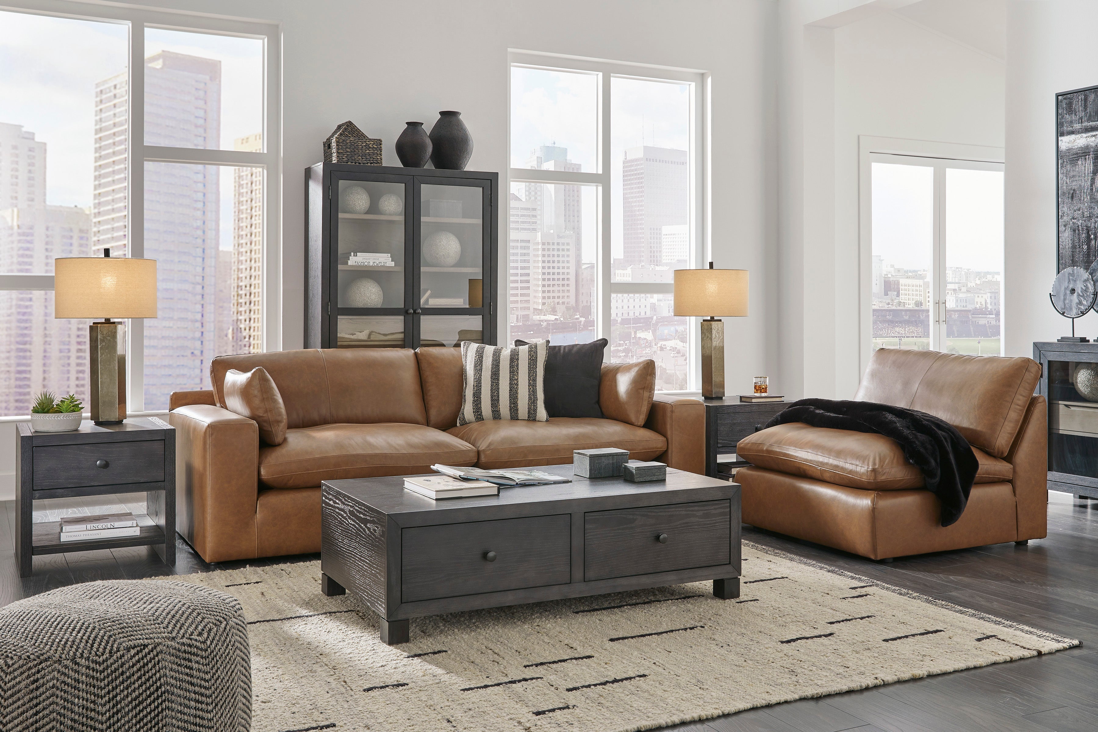 Emilia Caramel Leather 3-Piece Sofa - SET | 3090164 | 3090165 | 3090146 - Bien Home Furniture &amp; Electronics