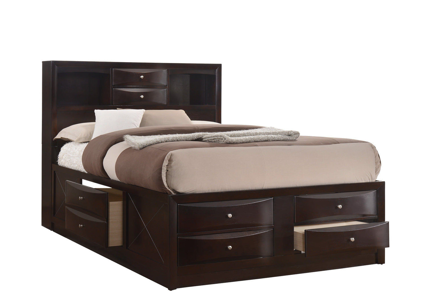 Emily Dark Cherry Queen Storage Platform Bed - SET | B4265-Q-HBFB | B4265-Q-DRW-L | B4265-Q-DRW-R | B4265-Q-RAIL - Bien Home Furniture &amp; Electronics