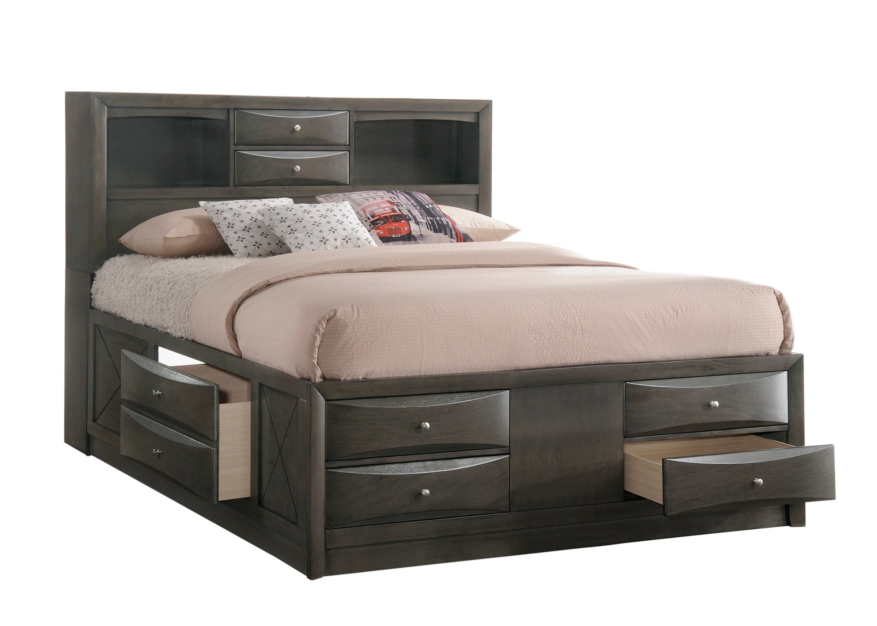 Emily Gray King Storage Platform Bed - SET | B4275-K-HBFB | B4275-K-DRW-L | B4275-K-DRW-R | B4275-K-RAIL - Bien Home Furniture &amp; Electronics