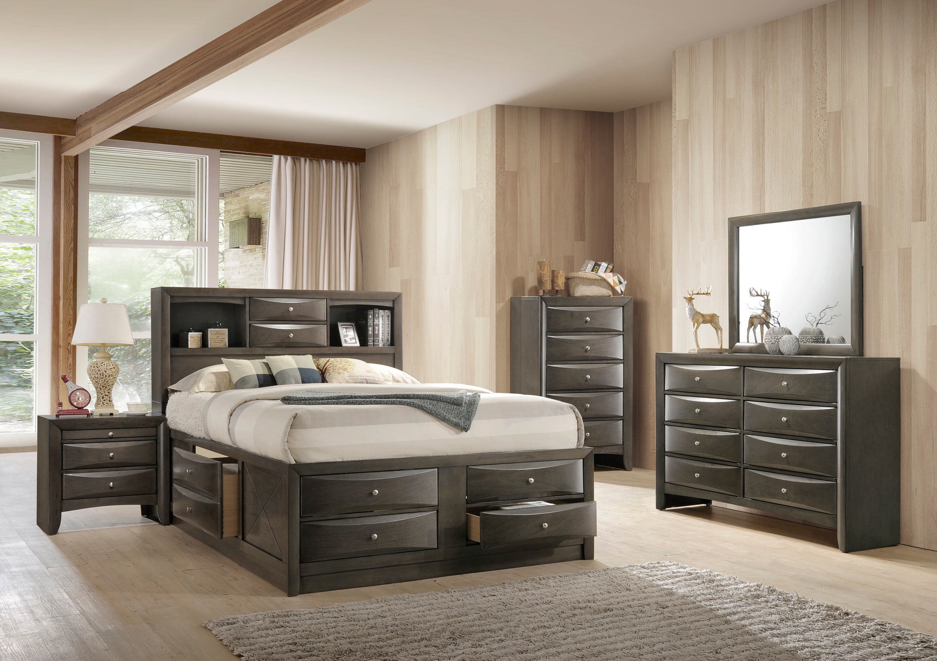 Emily Gray King Storage Platform Bed - SET | B4275-K-HBFB | B4275-K-DRW-L | B4275-K-DRW-R | B4275-K-RAIL - Bien Home Furniture &amp; Electronics