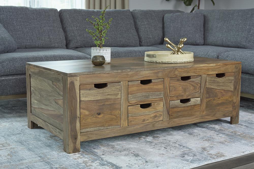 Esther Natural Sheesham 6-Drawer Storage Coffee Table - 723888 - Bien Home Furniture &amp; Electronics