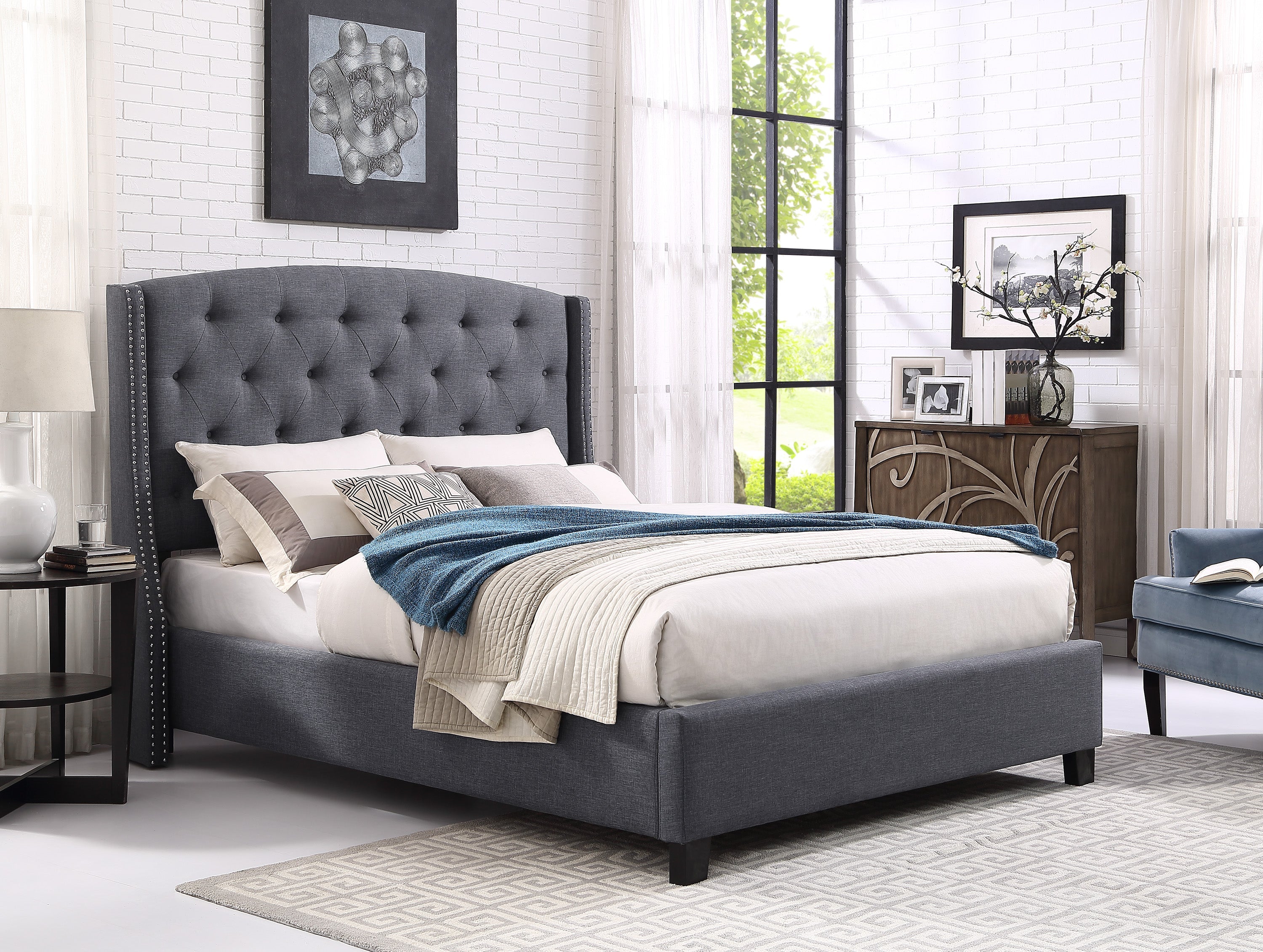 Eva Gray King Upholstered Bed - SET | 5111GY-K-HBFB | 5111GY-KQ-RAIL - Bien Home Furniture &amp; Electronics
