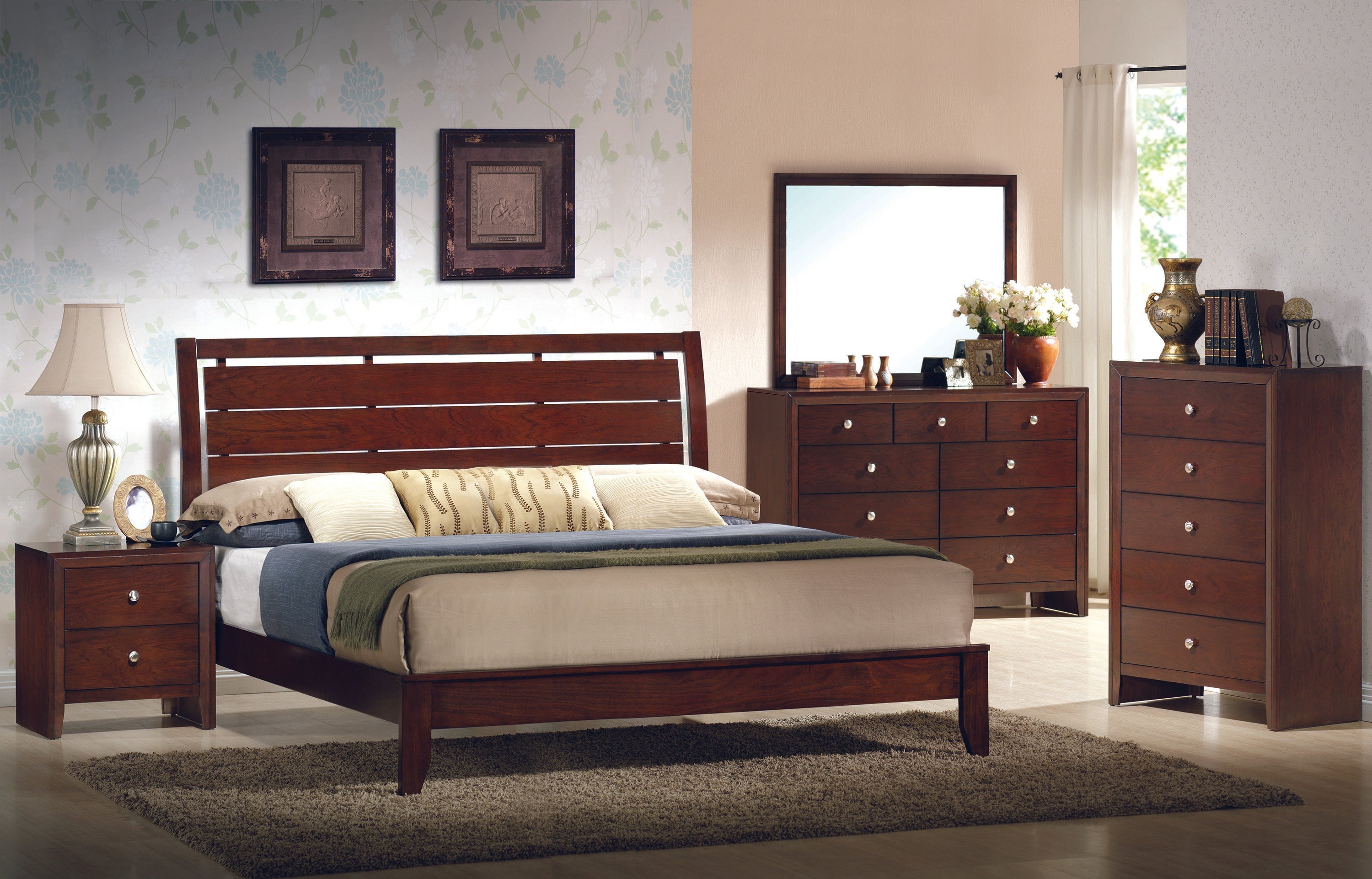 Evan Cherry King Panel Bed - SET | B4700-K-HBFB | B4700-K-RAIL - Bien Home Furniture &amp; Electronics