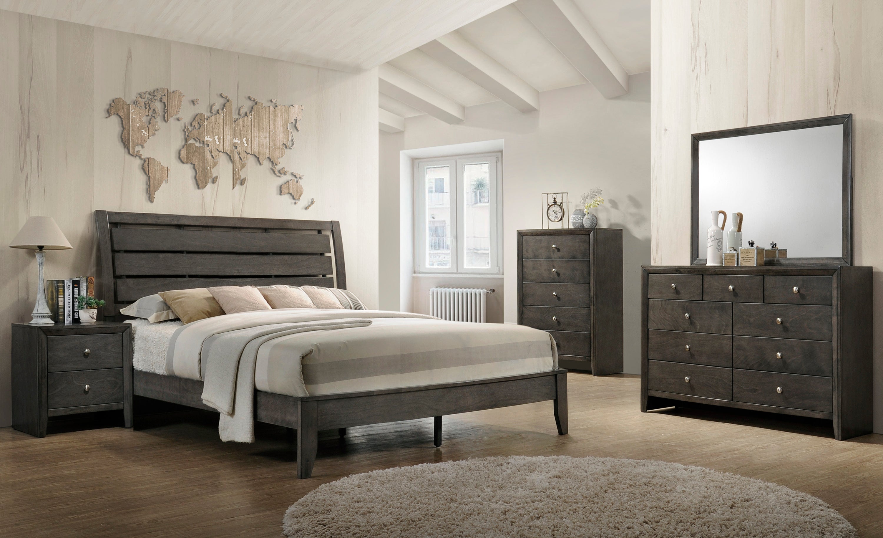 Evan Gray King Panel Bed - SET | B4720-K-HBFB | B4720-K-RAIL - Bien Home Furniture &amp; Electronics