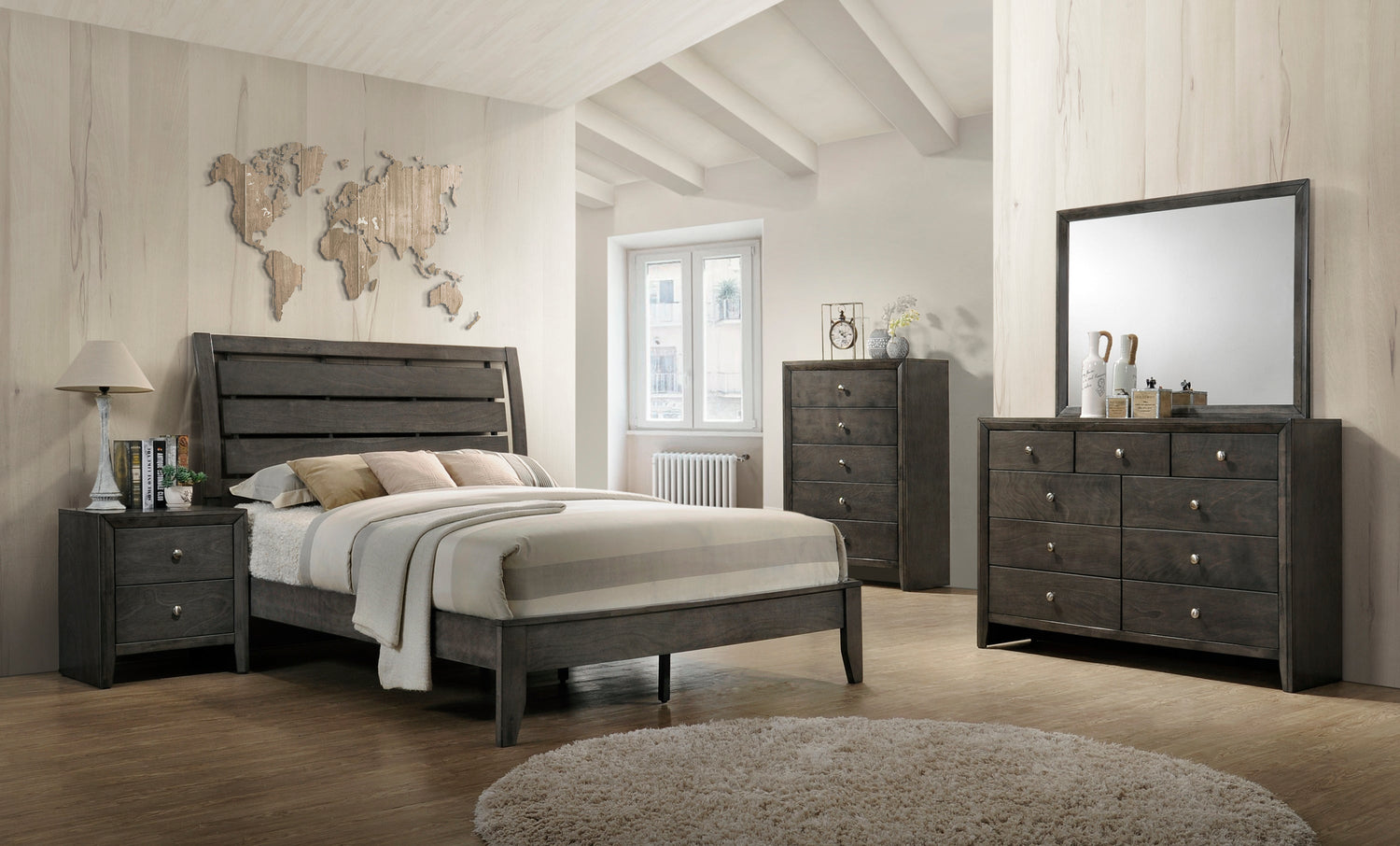 Evan Gray Panel Bedroom Set - SET | B4720-K-HBFB | B4720-K-RAIL | B4720-2 | B4720-4 - Bien Home Furniture &amp; Electronics