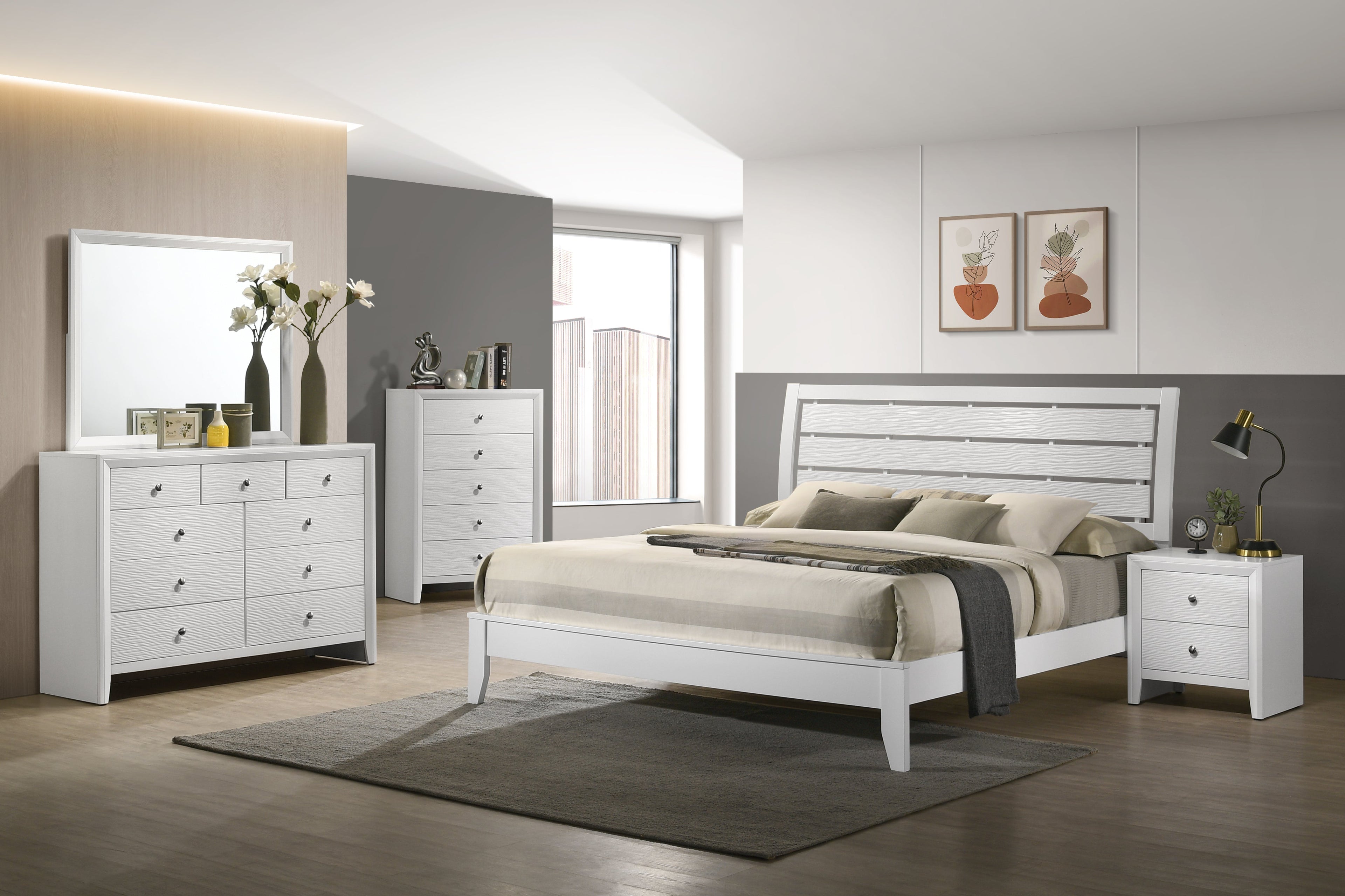 Evan White Panel Bedroom Set - SET | B4710-Q-HBFB | B4710-Q-RAIL | B4710-2 | B4710-4 - Bien Home Furniture &amp; Electronics