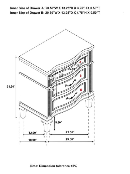 Evangeline 3-Drawer Nightstand Silver Oak - 223392 - Bien Home Furniture &amp; Electronics