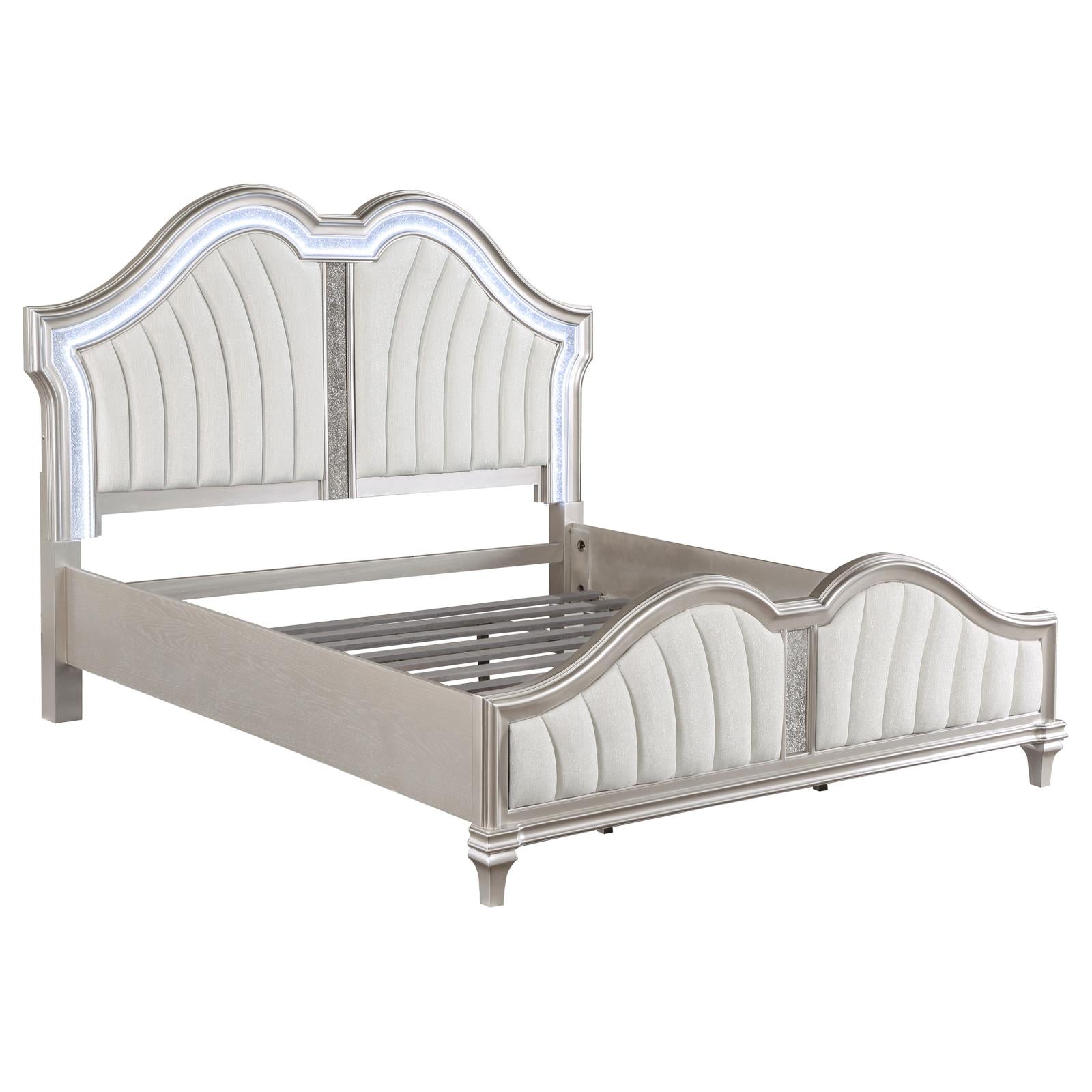 Evangeline 4-Piece Upholstered Platform Queen Bedroom Set Ivory/Silver Oak - 223391Q-S4 - Bien Home Furniture &amp; Electronics