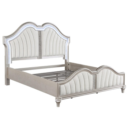 Evangeline 4-Piece Upholstered Platform Queen Bedroom Set Ivory/Silver Oak - 223391Q-S4 - Bien Home Furniture &amp; Electronics