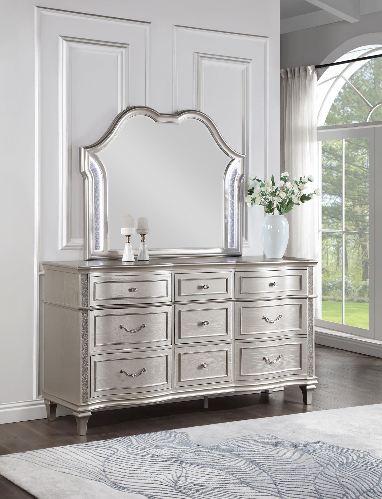 Evangeline 9-drawer Dresser with Mirror Silver Oak - 223393M - Bien Home Furniture &amp; Electronics