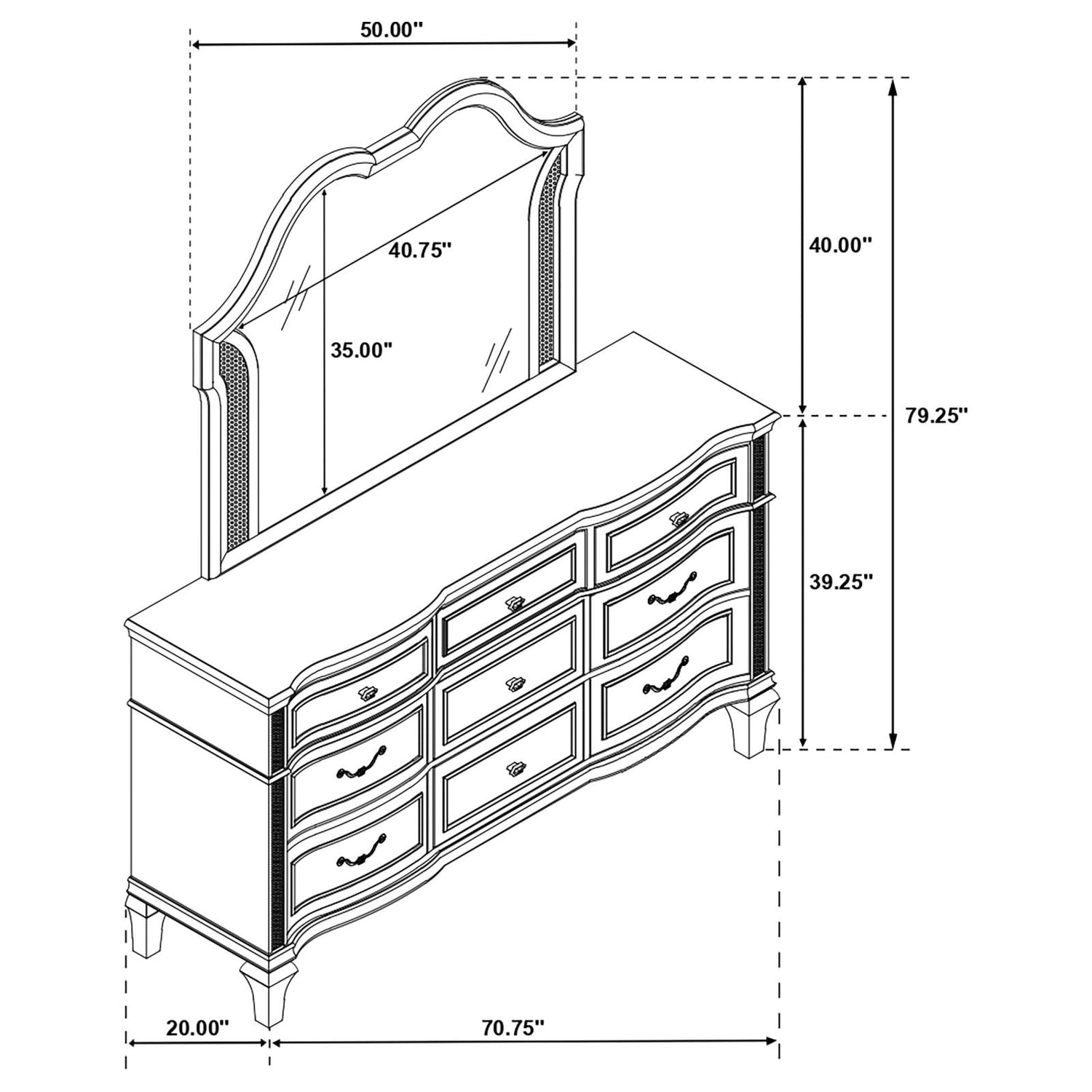 Evangeline 9-drawer Dresser with Mirror Silver Oak - 223393M - Bien Home Furniture &amp; Electronics
