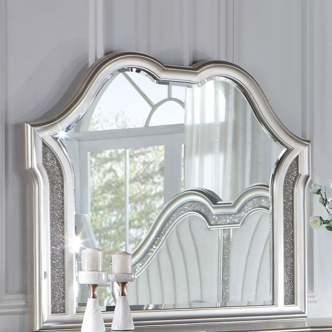 Evangeline Silver Oak Camel Top Dresser Mirror - 223394 - Bien Home Furniture &amp; Electronics