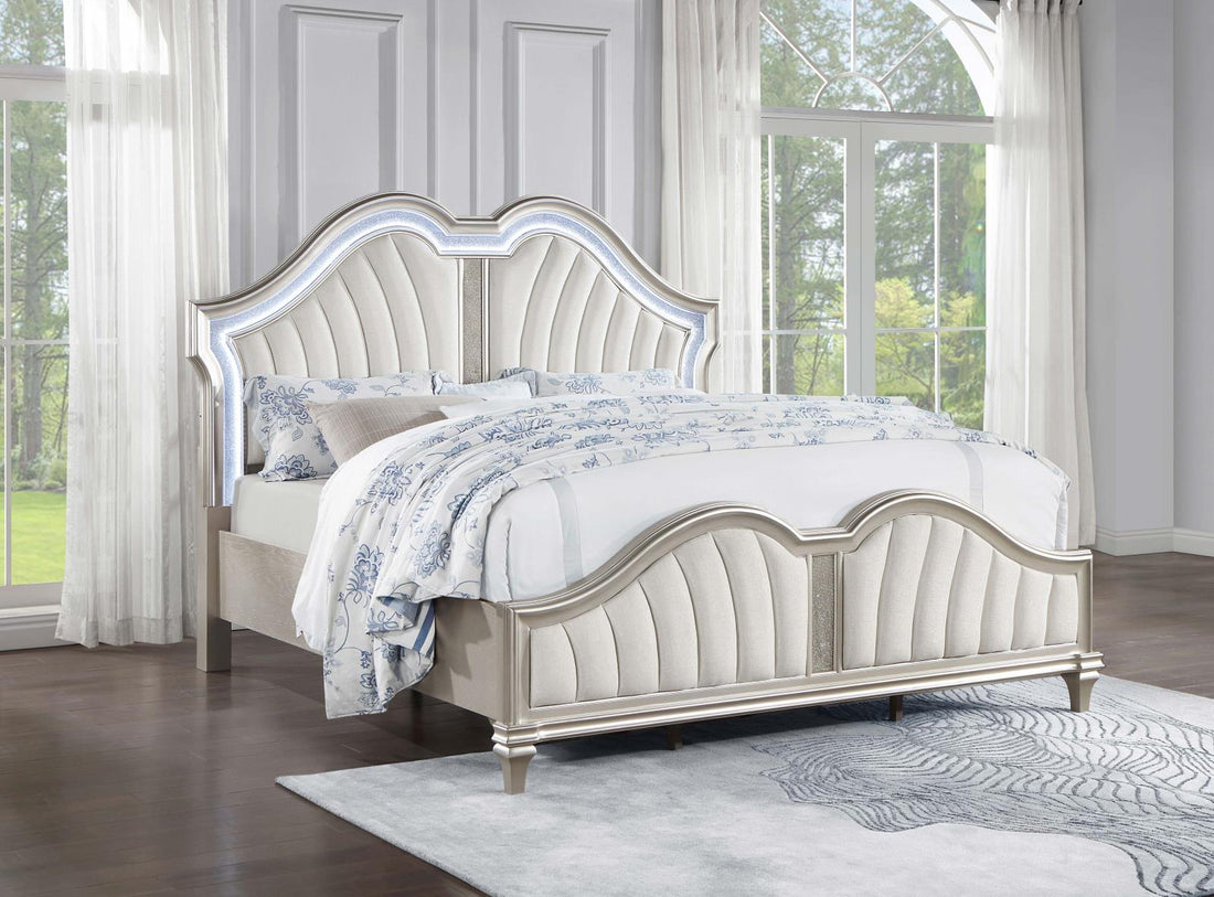 Evangeline Tufted Upholstered Platform Eastern King Bed Ivory/Silver Oak - 223391KE - Bien Home Furniture &amp; Electronics