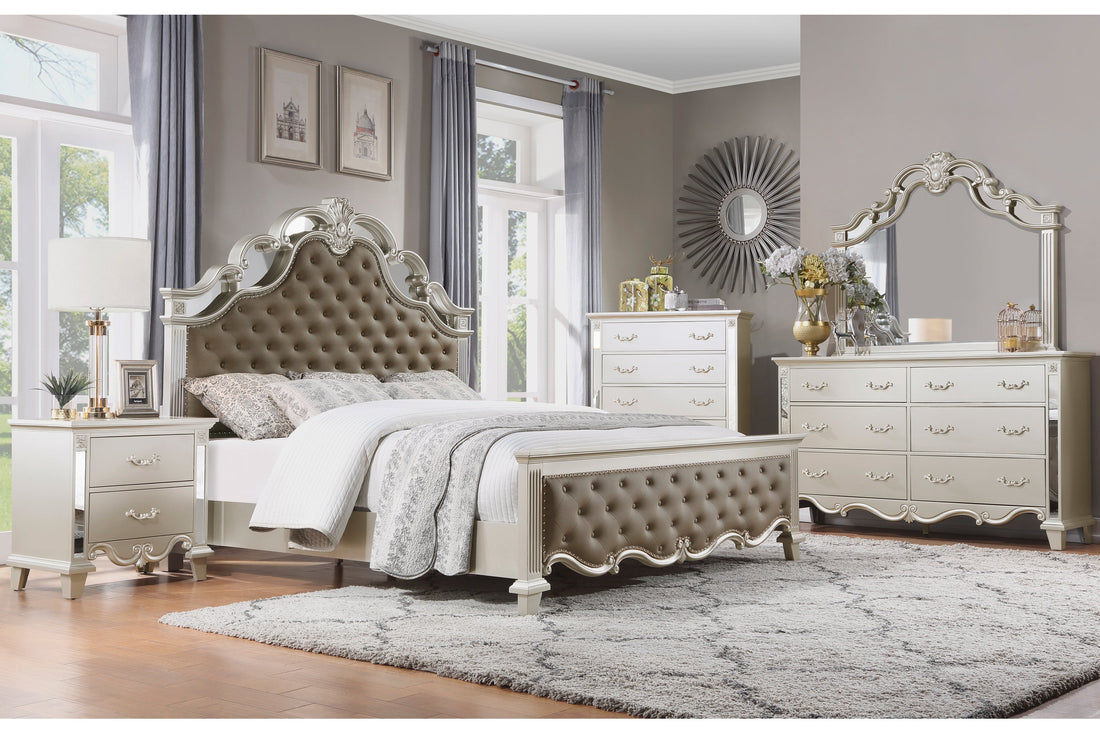 Ever Champagne Mirrored Upholstered Panel Bedroom Set - SET | 1429K-1 | 1429K-2 | 1429-3 | 1429-5 | 1429-6 - Bien Home Furniture &amp; Electronics