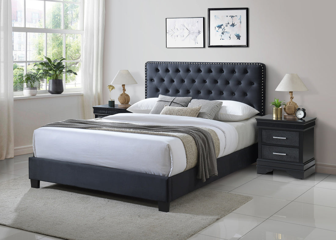 Ezra Charcoal King Upholstered Panel Bed - SET | 5091-K-HBFB-NH | 5091-KQ-RAIL - Bien Home Furniture &amp; Electronics