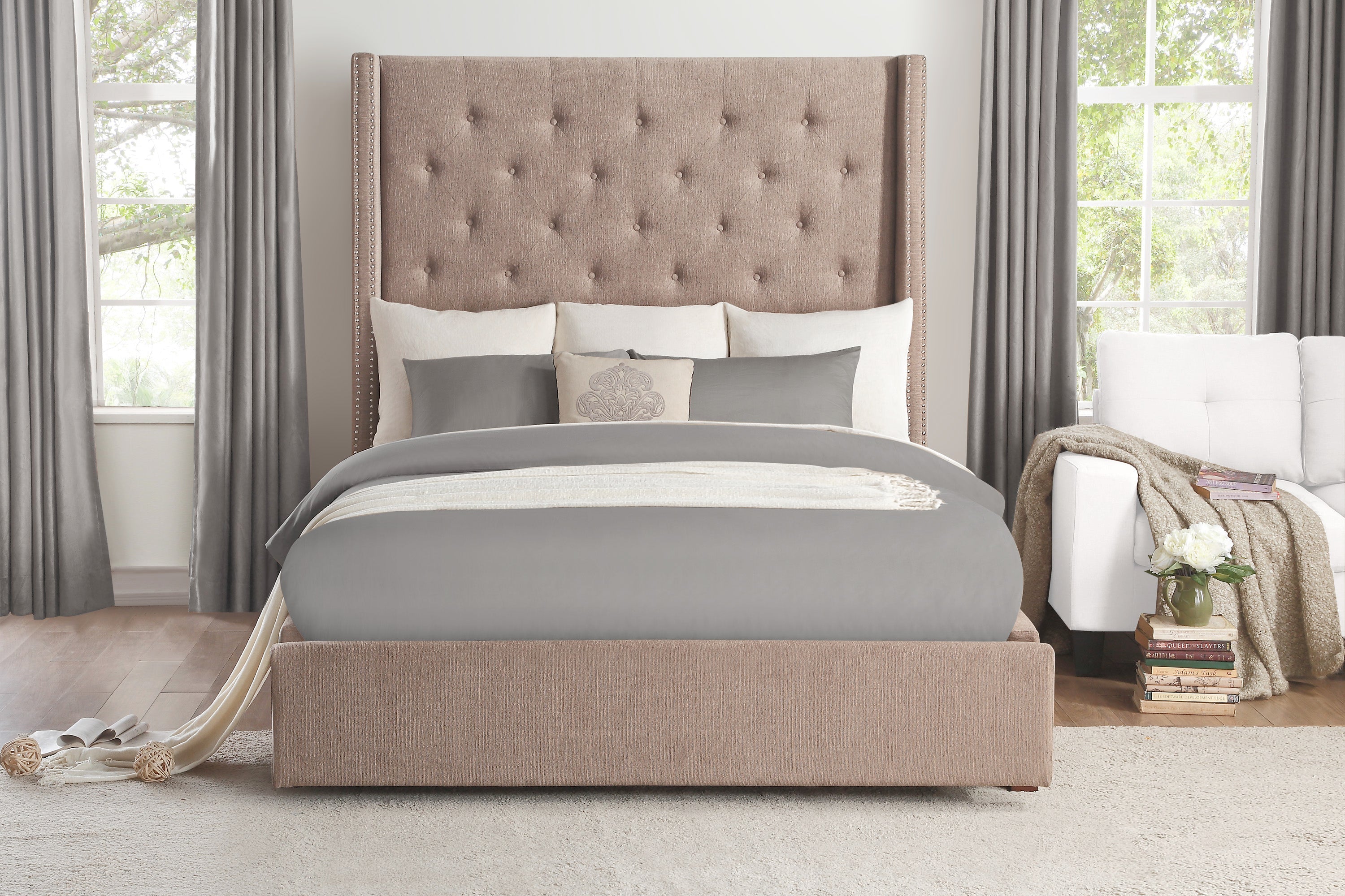 Fairborn Brown Full Upholstered Platform Bed - SET | 5877FBR-1 | 5877FBR-3 - Bien Home Furniture &amp; Electronics