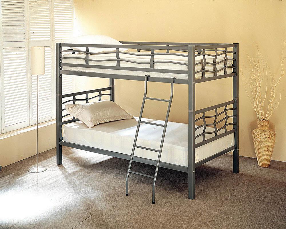 Fairfax Light Gunmetal Twin over Twin Bunk Bed with Ladder - 7395 - Bien Home Furniture &amp; Electronics