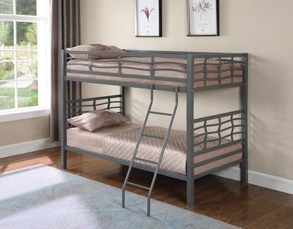 Fairfax Light Gunmetal Twin over Twin Bunk Bed with Ladder - 7395 - Bien Home Furniture &amp; Electronics