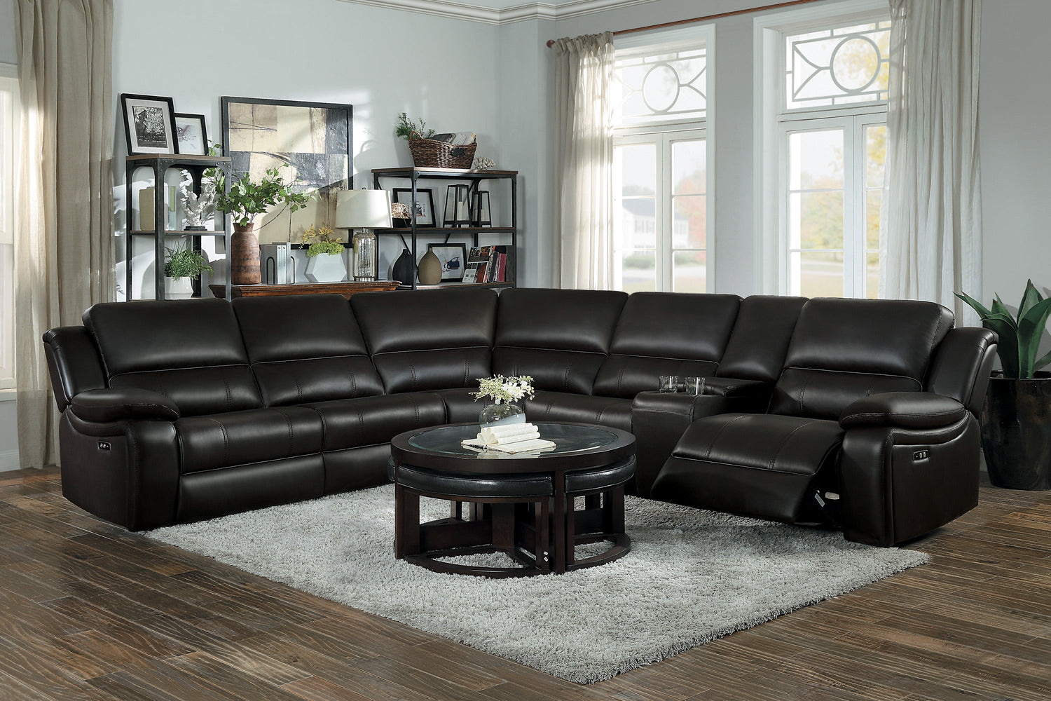 Falun Dark Brown 6-Piece Modular Power Reclining Sectional - 8260DB*6PW - Bien Home Furniture &amp; Electronics