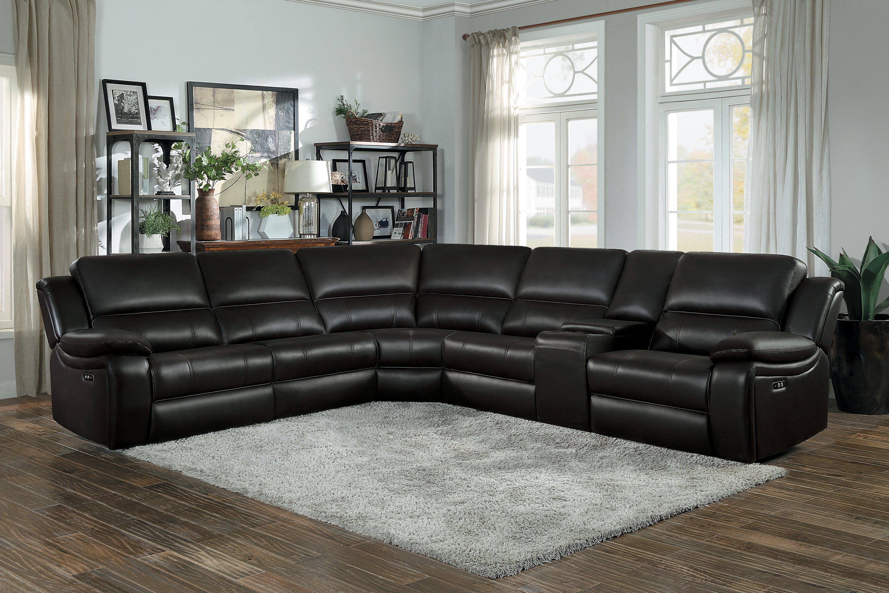 Falun Dark Brown 6-Piece Modular Power Reclining Sectional - 8260DB*6PW - Bien Home Furniture &amp; Electronics