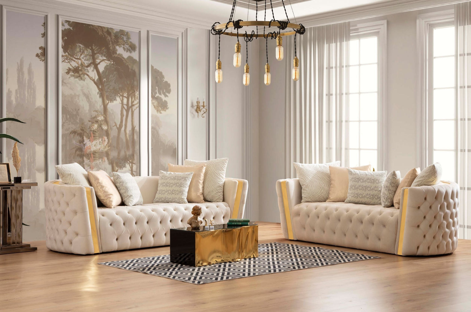 Fanci Ivory Velvet Living Room Set - FANCIIVORY-SL - Bien Home Furniture &amp; Electronics