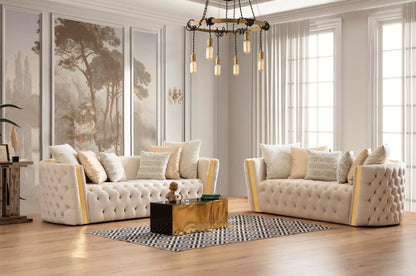 Fanci Ivory Velvet Living Room Set - FANCIIVORY-SL - Bien Home Furniture &amp; Electronics