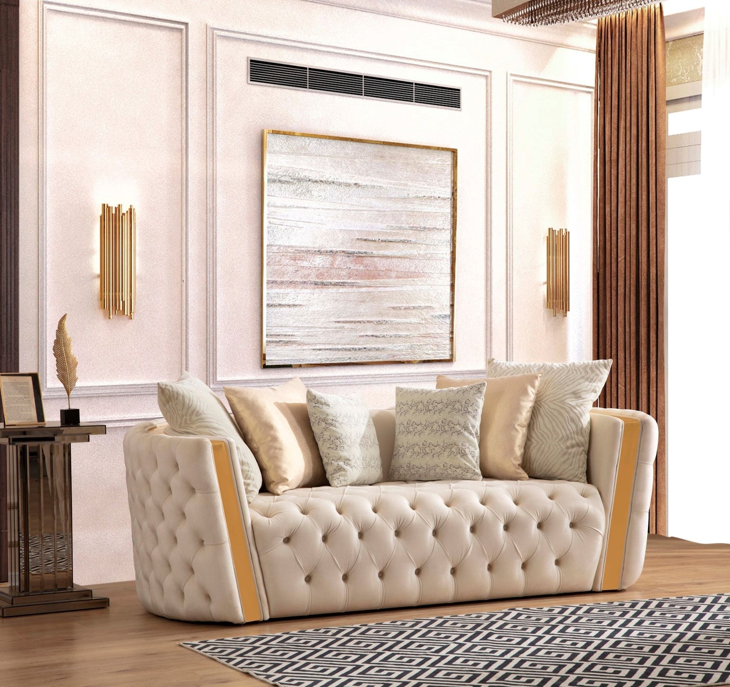 Fanci Ivory Velvet Living Room Set - FANCIIVORY-SL - Bien Home Furniture &amp; Electronics