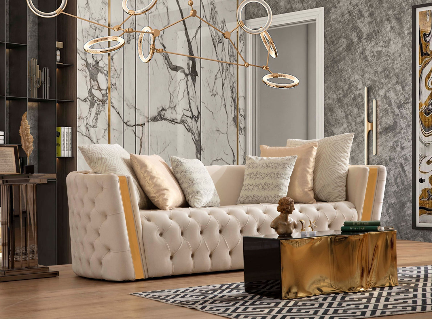 Fanci Ivory Velvet Living Room Set - FANCIIVORY-SL - Bien Home Furniture &amp; Electronics