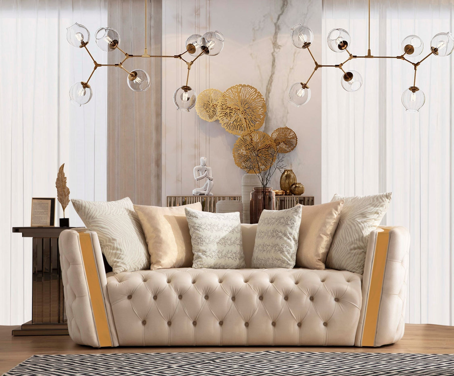 Fanci Ivory Velvet Living Room Set - FANCIIVORY-SL - Bien Home Furniture &amp; Electronics