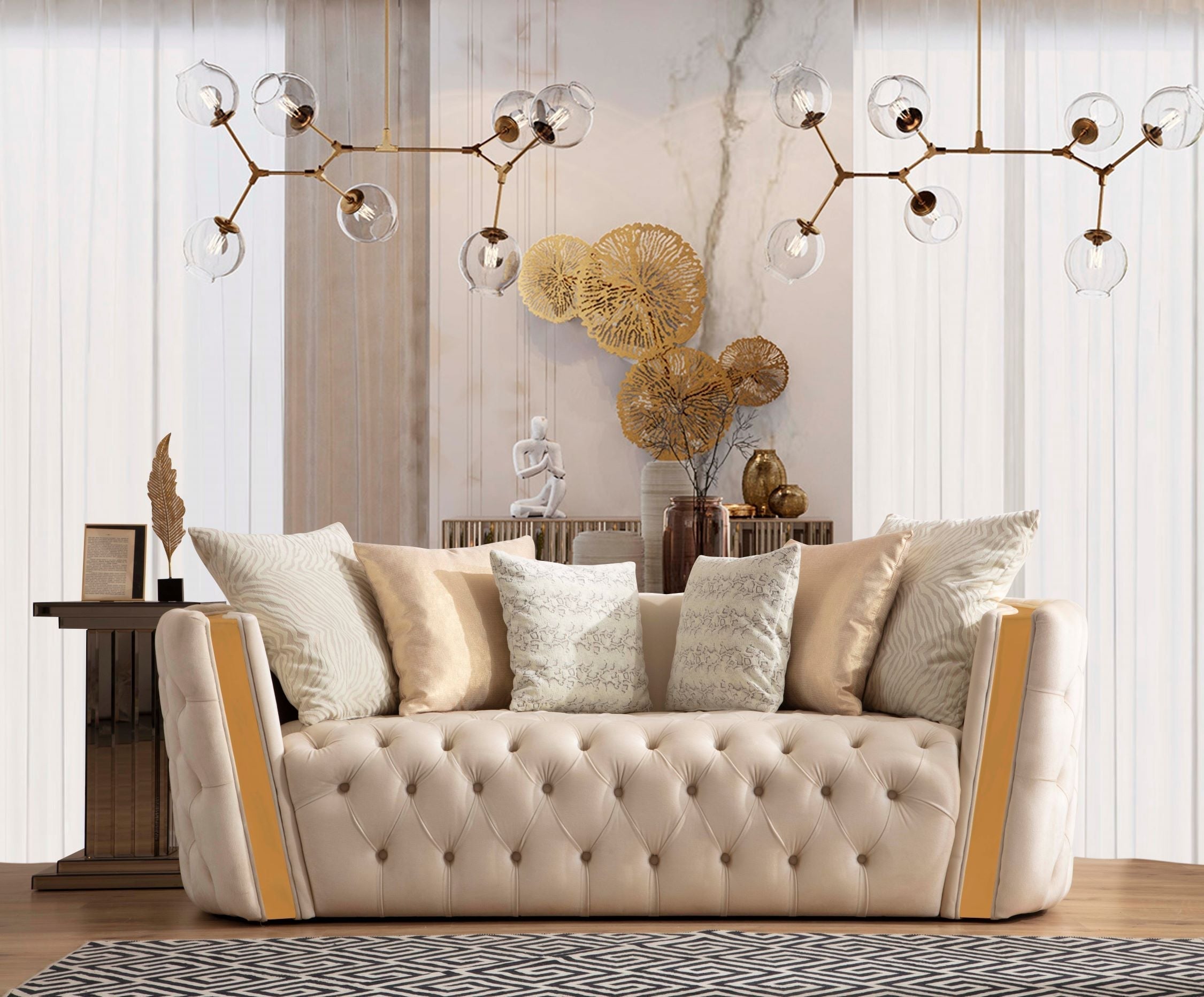 Fanci Ivory Velvet Living Room Set - FANCIIVORY-SL - Bien Home Furniture &amp; Electronics