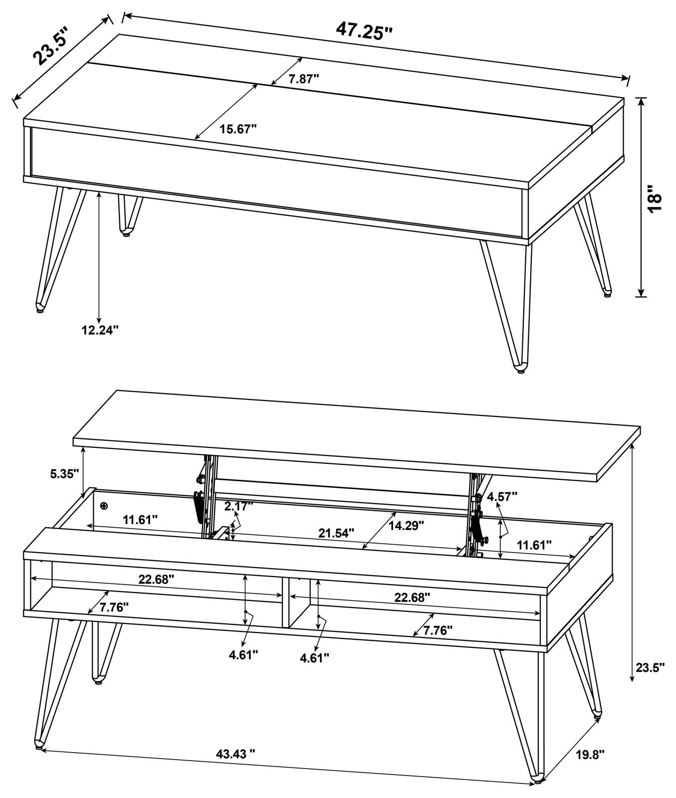 Fanning Golden Oak/Black Lift Top Storage Coffee Table - 723368 - Bien Home Furniture &amp; Electronics