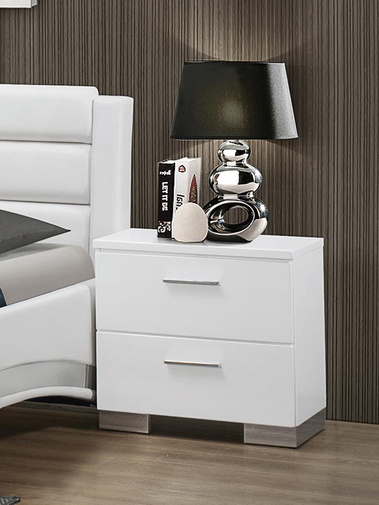 Felicity 2-Drawer Nightstand Glossy White - 203502 - Bien Home Furniture &amp; Electronics