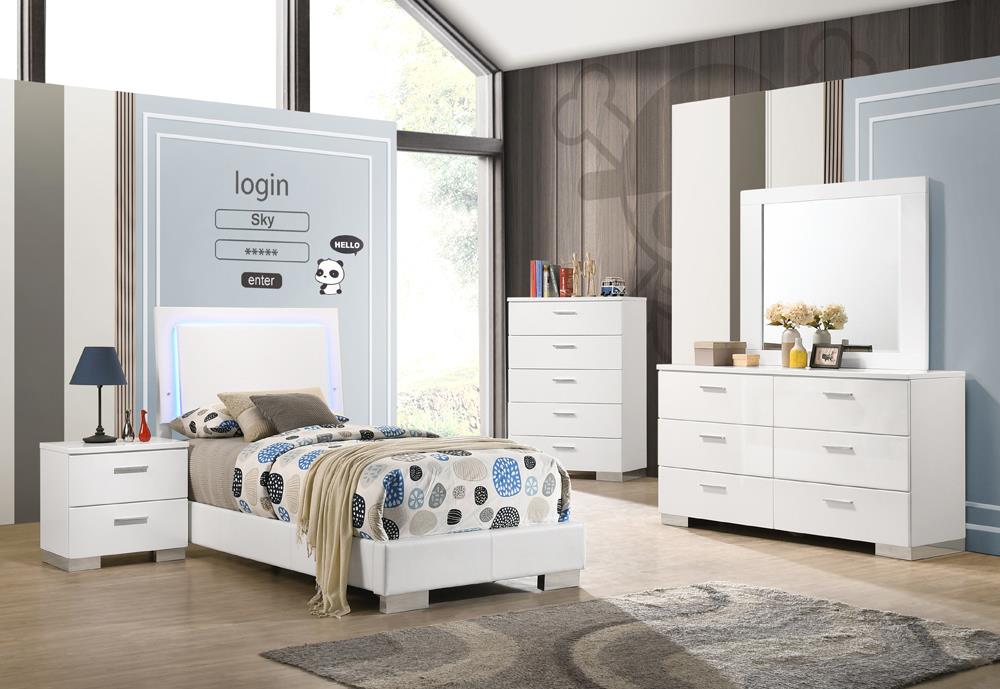 Felicity 4-Piece Twin Bedroom Set with LED Lighting Glossy White - 203500T-S4 - Bien Home Furniture &amp; Electronics