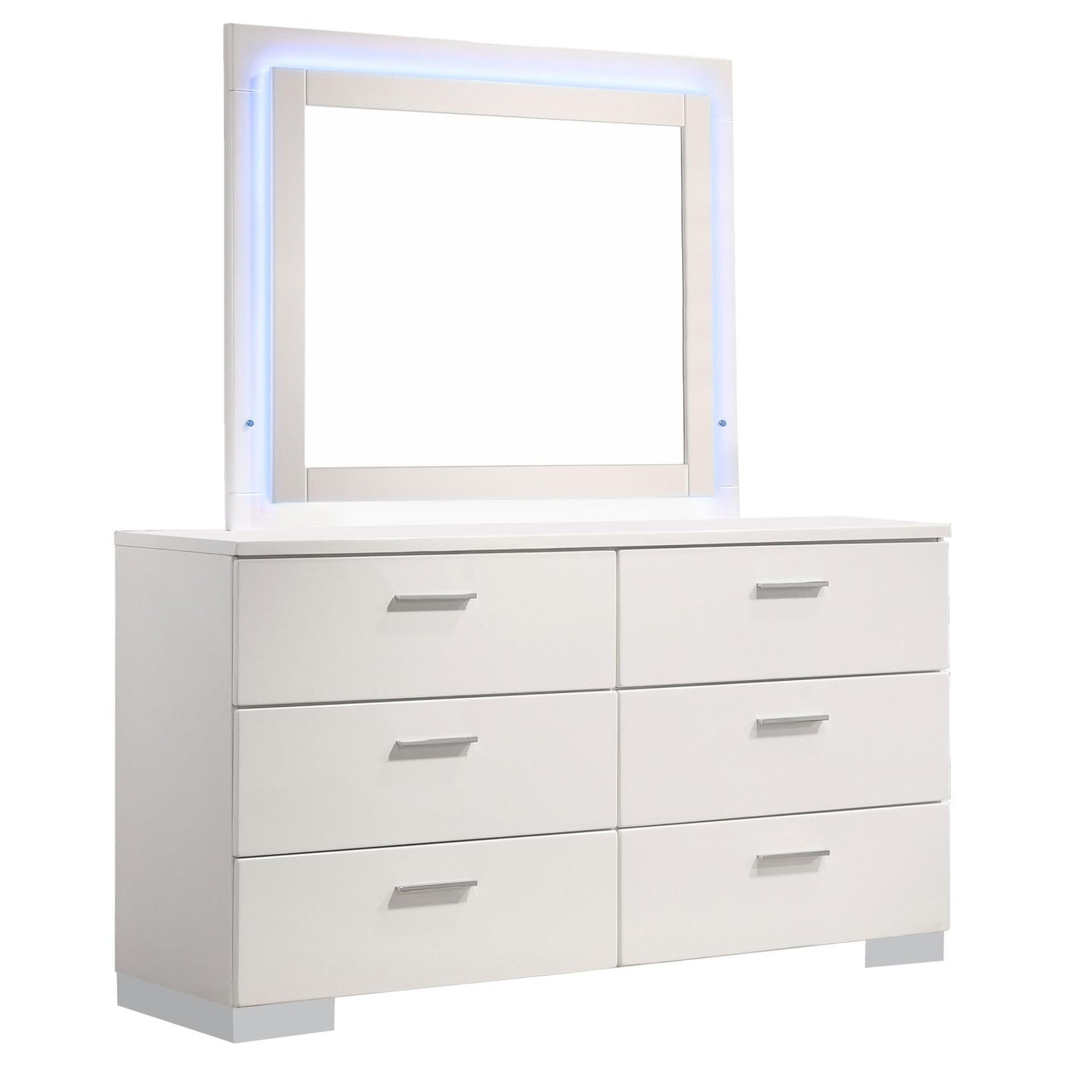 Felicity 6-drawer Dresser with LED Mirror Glossy White - 203503ML - Bien Home Furniture &amp; Electronics